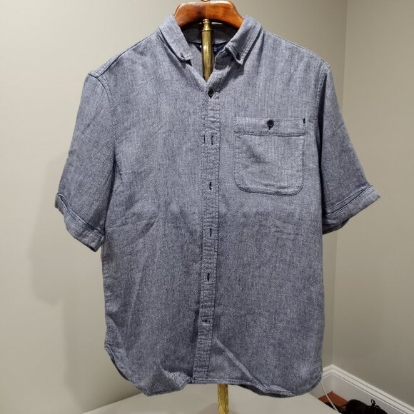 ROCAWEAR CLASSIC MENS SHORT SLEEVE LINEN MIX BLUE SHIRT SIZE L - Picture 1 of 5